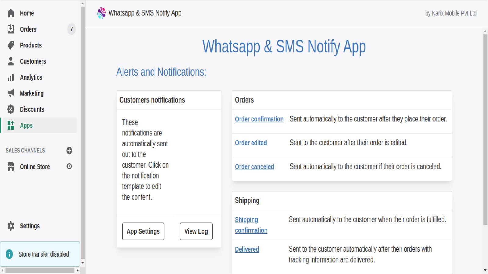 Karix SMS and WhatsApp Notify