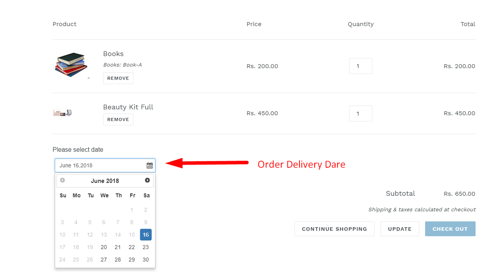 Order Delivery Date Picker