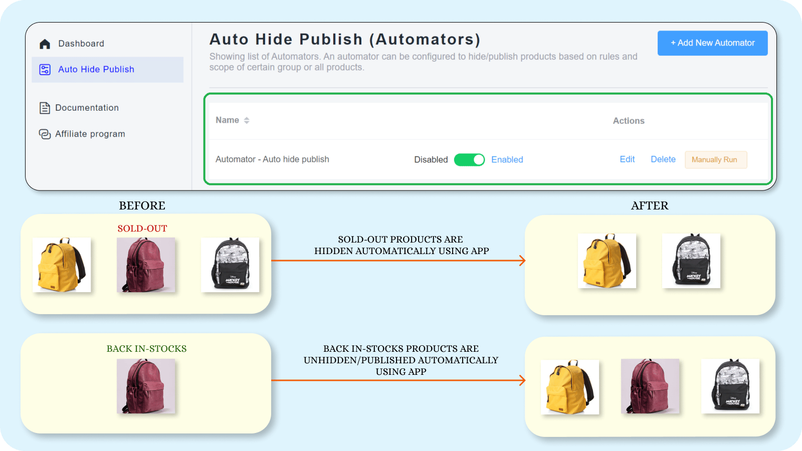 Auto Hide Un‑hide Products
