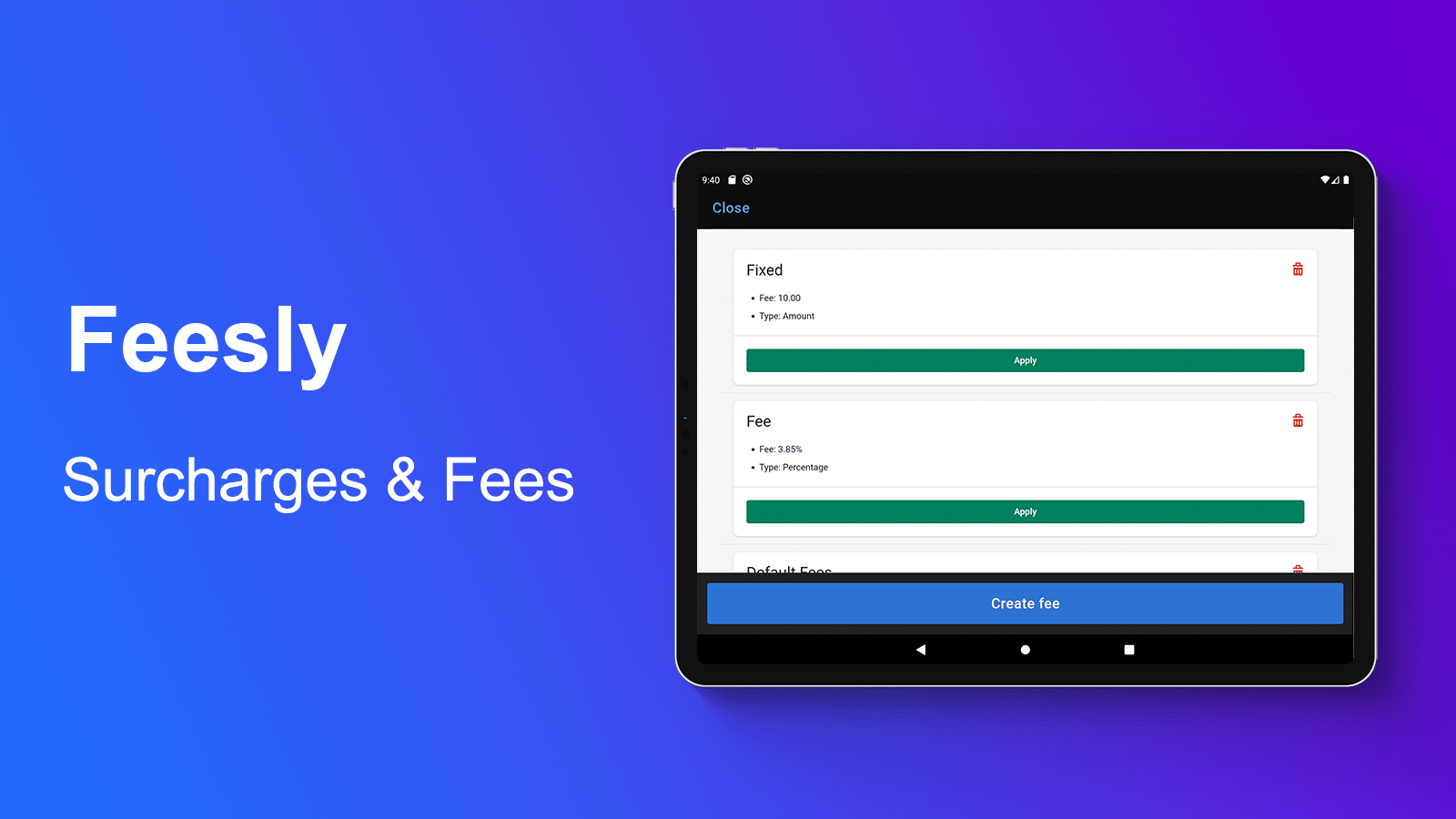 Feesly: Surcharges & Fees