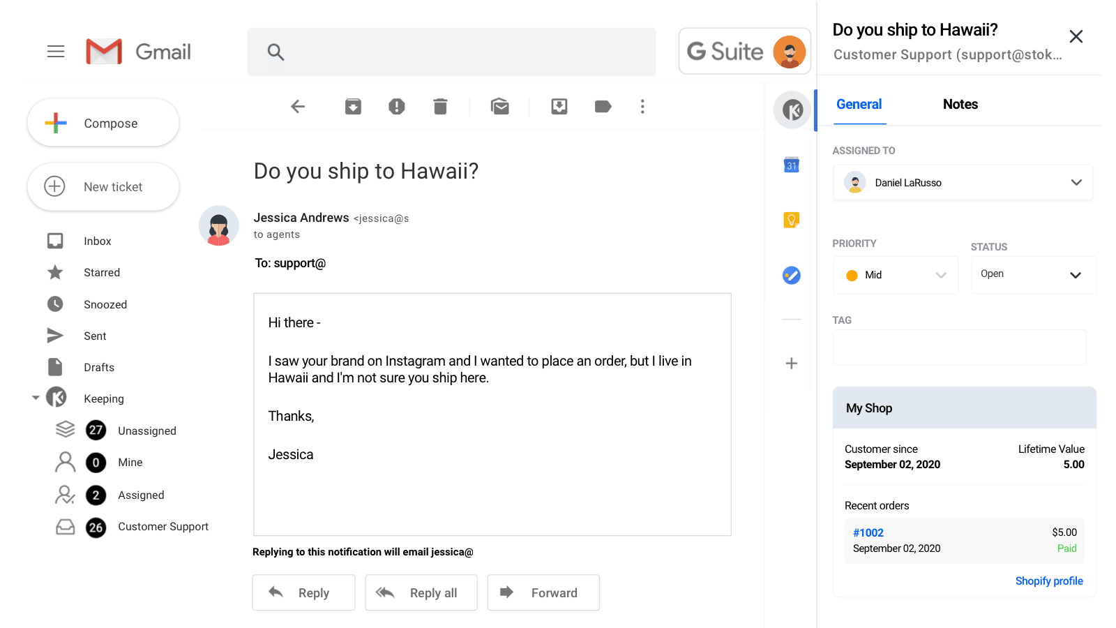 Keeping ‑ Helpdesk for Gmail