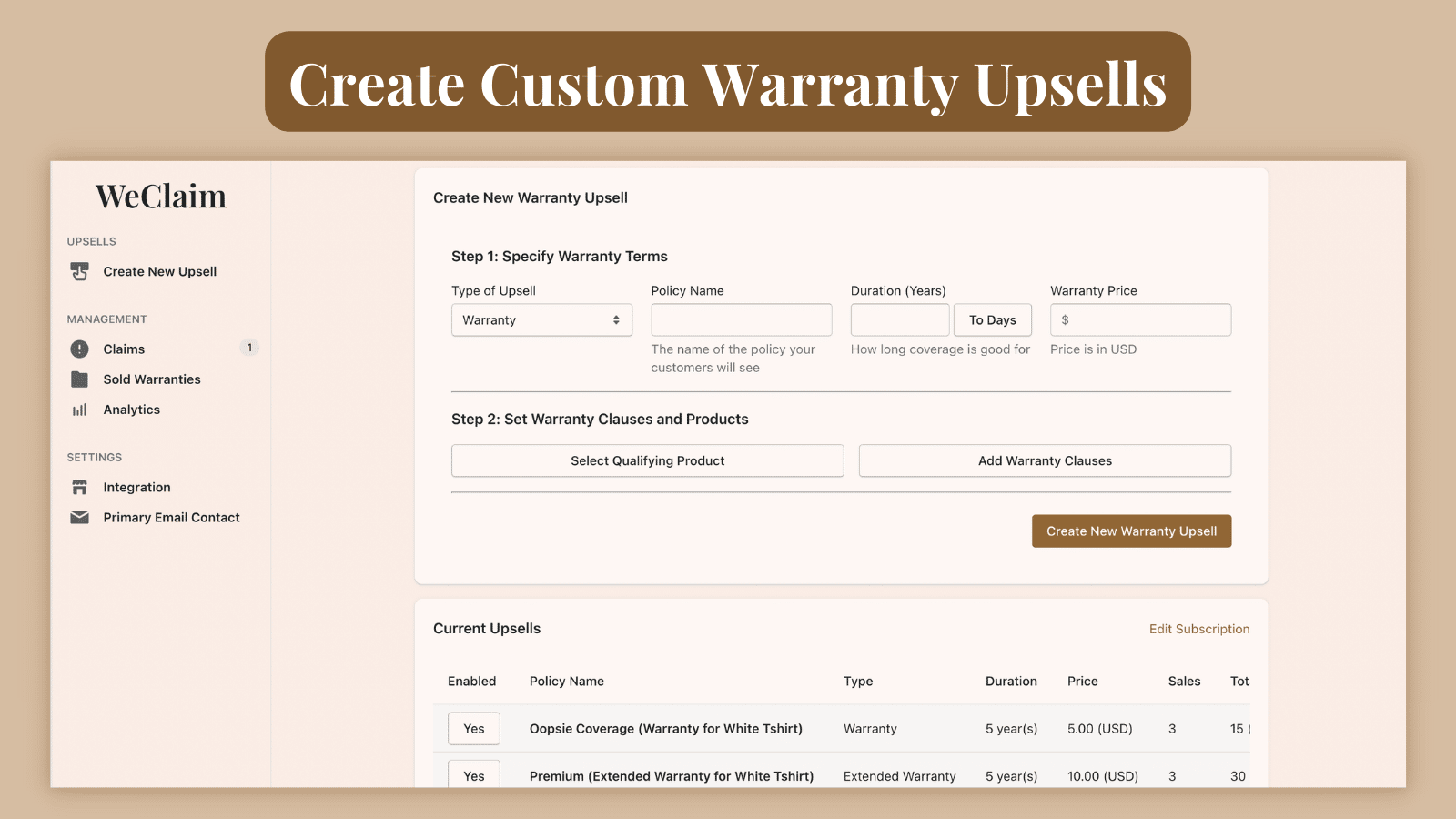 WeClaim: Free Warranty Upsells
